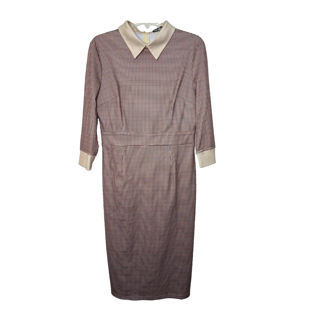 Chic Me Mod Retro Geo Print Shift Dress Size Large‎ Midi 3/4 Sleeves Back Zip